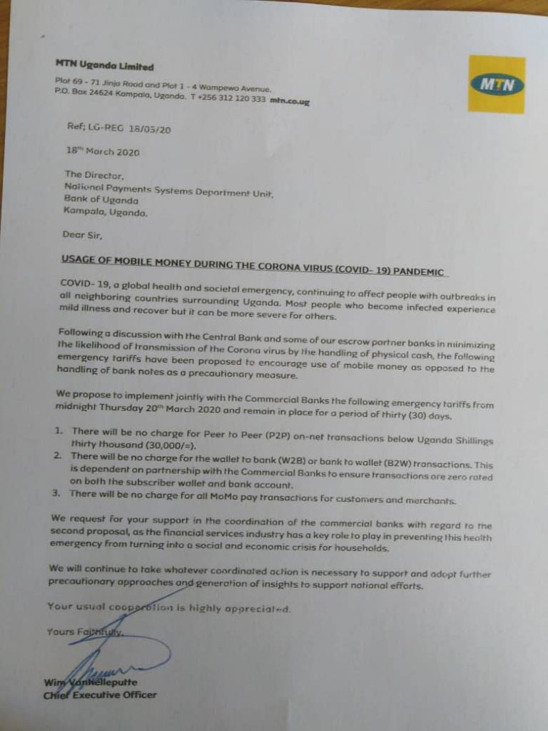 MTN to Introduce measures to fight Corona Virus by promoting cashless transactions