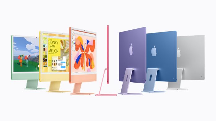 iMac with M6 shown in seven colours.